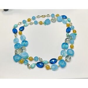 handcrafted blue chalcedony and agate gemstone necklace with Quartz